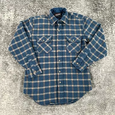 Vintage Flannel Shirt Mens Medium M Blue Check Plaid Wool Blend Grunge Punk 90s • $19.98