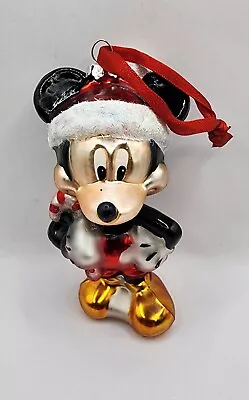 Disney 5  Hand Blown Glass Mickey Mouse Christmas Ornament Santa Hat Candy Cane • $10