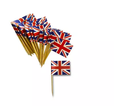 Union Jack 50pk Picks Cupcake Toppers UK Flag Cocktail Royal Party Food Decor • £3.38