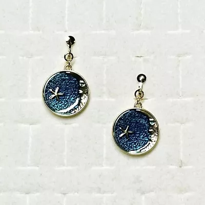 Celestial Clip On Earrings Crescent Moon Stars Blue Hippie Gypsy Boho Gold Tone • $8.50