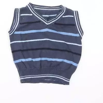 Matalan Baby Blue Striped Cotton Vest Jumper Size 0-3 Months • £3