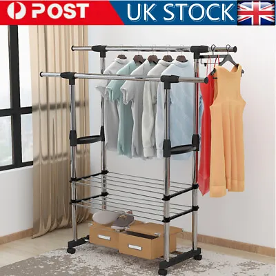 £15.99 • Buy Heavy Duty Metal Clothes Rail Storage Garment Shelf Hanging Display Stand Rack