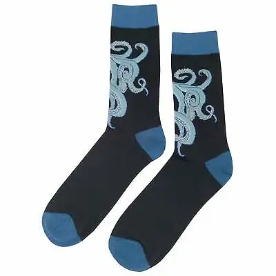 NWT Blue Octopus Dress Socks Novelty Men 8-12 Black Crazy Fun Sockfly • $8.99