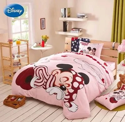 4pc. DISNEY'S SLEEPING MICKEY COTTON PINK TWIN FULL/QUEEN DUVET COVER SET • $175.98