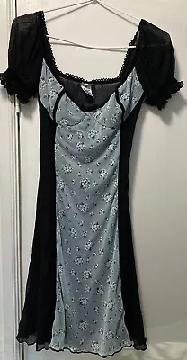 RARE - Vintage Wheels And Dollbaby Sexy Blue Floral/Black Mini Dress- Size 12. • $123