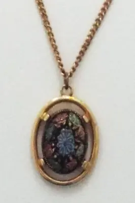 Vintage Sarah Coventry Flower Enamel Mosaic Pendant Necklace Gold Tone 18  • $16.88