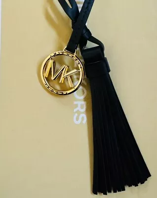 Michael Kors MK Logo Gold Charm Black Leather Tassel Handbag Large Fob Hang Tag • $34.98