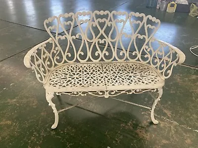 Antique Victorian Cast  Patio Dining Loveseat  Bench  White Heart 33.5hx44.5W • $275