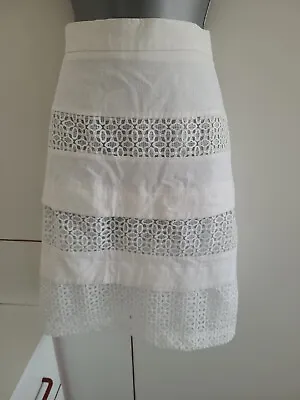 £5.49 • Buy White Lined Summer Skirt With Lace Look In Size 14