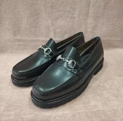 G.H. BASS Weejuns 90s Logan Horsebit Moc Penny Loafers. UK Size 8. Black Leather • £40