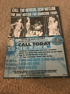 Vintage ECW HOTLINE Poster Print Ad FRANCINE TOMMY DREAMER BEULAH MCGILLICUTTY • $7.99