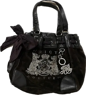 $99 • Buy Vintage Y2K Juicy Couture Daydreamer Bag Purse Dark Brown Velour Scottie Dog Bow