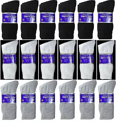 12 Pairs Men's Circulatory Diabetic Crew Socks Health Cotton 9-11 10-13 13-15 • $18.99