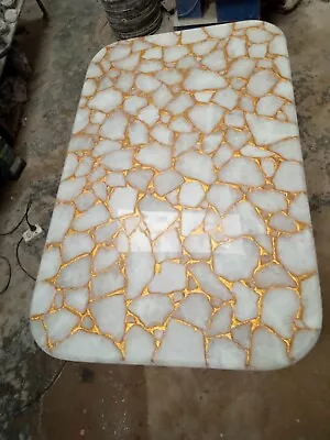 Marble Coffee Table Top White Quartz Stone Resin Art With Golden Foil Sofa Table • $285