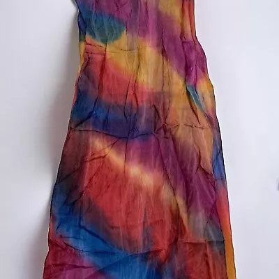 Scarf Silk Long Multi-Color Tie Dye Rolled Handsewn Hem • $13.99