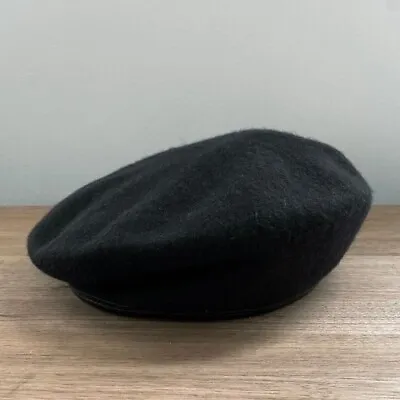 NEW Vintage Deadstock US Military Black Wool Beret W/ Leather Trim • $25