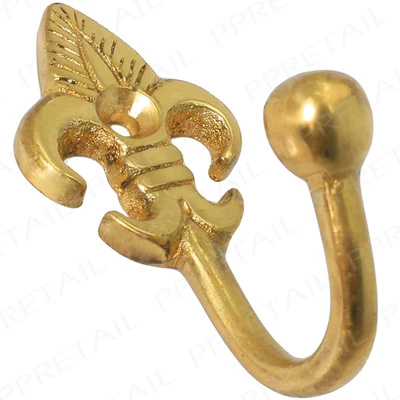 £4.76 • Buy BALL END FLEUR DE LYS CURTAIN TIE BACK HOOK POLISHED BRASS Metal Tassel Holder