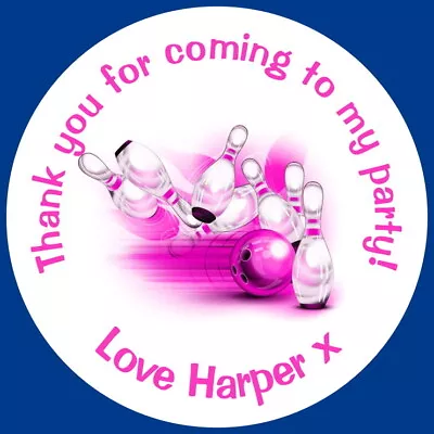  Personalised Gloss Pink 10 Pin Bowling  Party Bag Labels Sweet Cone Stickers  • £4.55