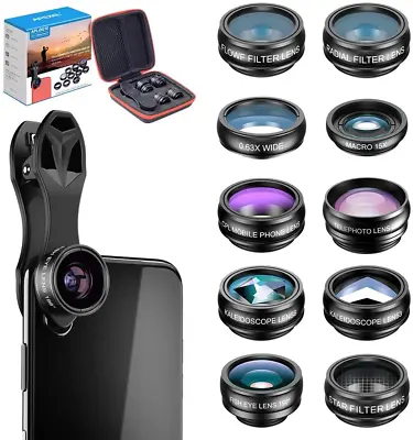 Apexel 10in1 PhoneCamera LensKit WideAngle/Macro/Fisheye Lens For IPhone Android • £20.99