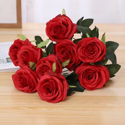 10 Heads Silk Rose Artificial Fake Flowers Bouquet Wedding Garden Party Decor UK • £7.38