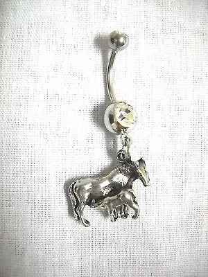 NEW 3D MARE HORSE W NURSING COLT PONY EQUESTRIAN ANIMALS 14g CLEAR CZ BELLY RING • $5.99