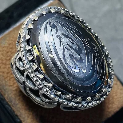 Engraved Islamic Silver Ring 925 Sterling Silver Men's Ring Hadid Seni ماشالله • $75