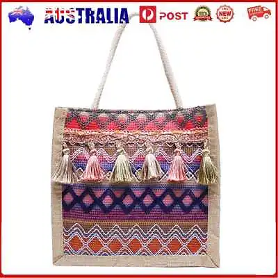 Women Linen Shoulder Bag Retro Ethnic Large Tassels Tote Handbag (Purple) AU • $9.80