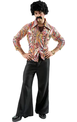 Mens 70s Disco Costume Dancer Hippy Shirt And Flared Trousers Fancy Dress • £32.99