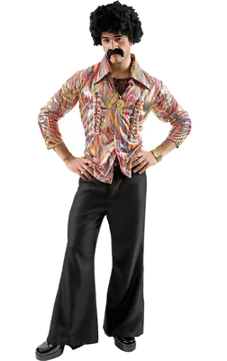 Mens 70s Disco Costume Dancer Hippy Shirt And Flared Trousers Fancy Dress • £34.99