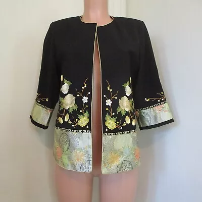 Asian Inspired Art To Wear Vintage Embroidered Floral Open Front Jacket Size M • $35