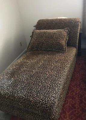 $400 • Buy Chaise Lounge Chair Sofa Brown Black Leopard Print 6' L 35 W Lovely Condition