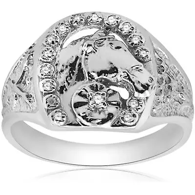 Mens Diamond Lucky Horseshoe Ring 10K White Gold • $499.99