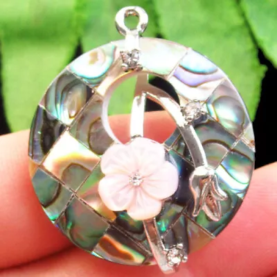 H04000 Natural Rainbow Abalone Shell Tibetan Silver Flower Pendant Bead  • $0.16