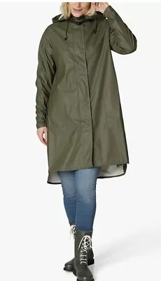 Ilse Jacobsen Hornbæk Plain Longline Raincoat Army Green Size 8 - BNWT RRP £157 • £94.95