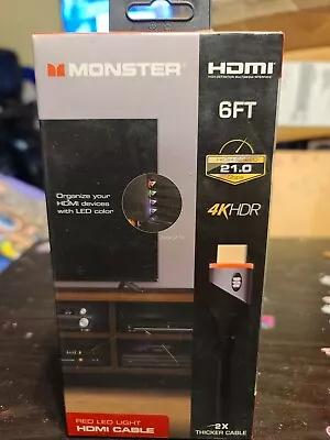 Monster HDMI Cable 4K HDR Premium Gold Plated High Speed 6 Ft Red LED Lighted • $9.99