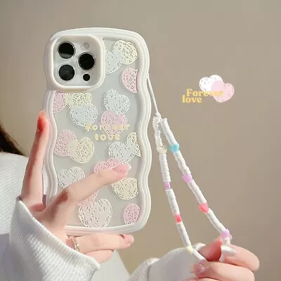 $16.88 • Buy Cute Wave Heart Lanyard IPhone Case Cover For IPhone 14max 14Pro 13 Max 12,11