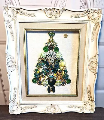 Vintage Costume Jewelry Framed Art Christmas Tree - One Of A Kind - Green • $158