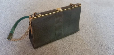 £5 • Buy Vintage Jane Shilton Genuine Lizard Handbag Dark Green With Original Strap
