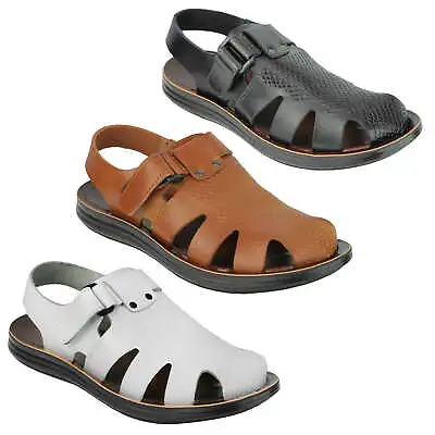Mens Real Leather Strap Sandals Roman Gladiator Style Beach Holiday Walking Mule • £24.99
