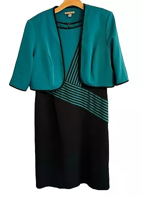 Maya Brooke Dress Set Size 16 Green Multi Dress/Jacket Women Outfit • $27.99