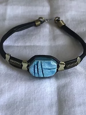 Vintage Blue Hand Carved Scarab Carved Bracelet (7 1/2 ) • $18