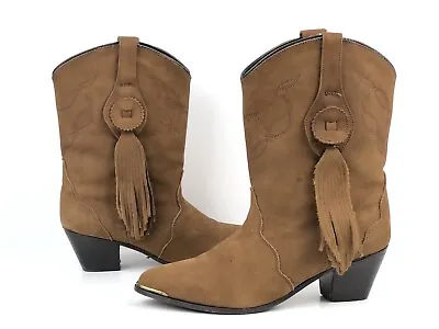 Oak Tree Farms Women’s 7.5 Brown Nubuck Leather Tassel Western Cowboy Boots • $57