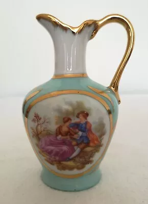 Meissner Limoges Small/Miniature Blue Gold Gilt Fragonard Lovers Jug Height 4  • £7.50