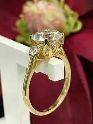 3.26ct Round Cut Solitaire VVS1 MOISSANITE Ring Engagement Solid 14k Yellow Gold • $379