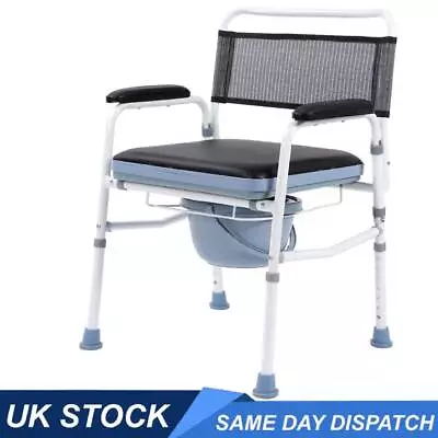 Adjustable Commode Chair Padded Seat Bathroom Toilet Support Frame Portable • £43.89