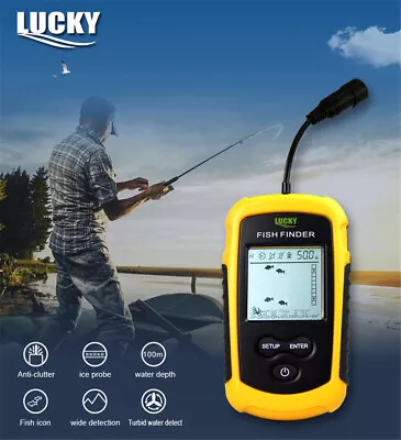 LUCKY Wired Fish Finder 100M Depth Range Sonar Echo Sounders Fishfinder • £55.19