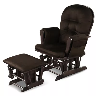 Costway Glider And Ottoman Cushion Set Wood Baby Nursery Rocking Chair Brown • $209.99