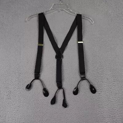 Black Stretch Suspenders Black Leather Button On Style Adjustable • $18.45