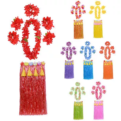 1 Set Grass Skirt High Elastic Vibrant Color Hawaiian Hula Grass Skirt Set • $21.49