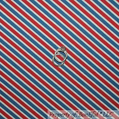 $0.75 • Buy BonEful Fabric Cotton Quilt White Red Blue STRIPE American Patriotic Kid 1 SCRAP